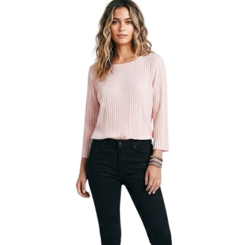 Chico's Womens Top Blouse Accordion Pleated Flaw Minimalist Office Sz 0 Sz 4
